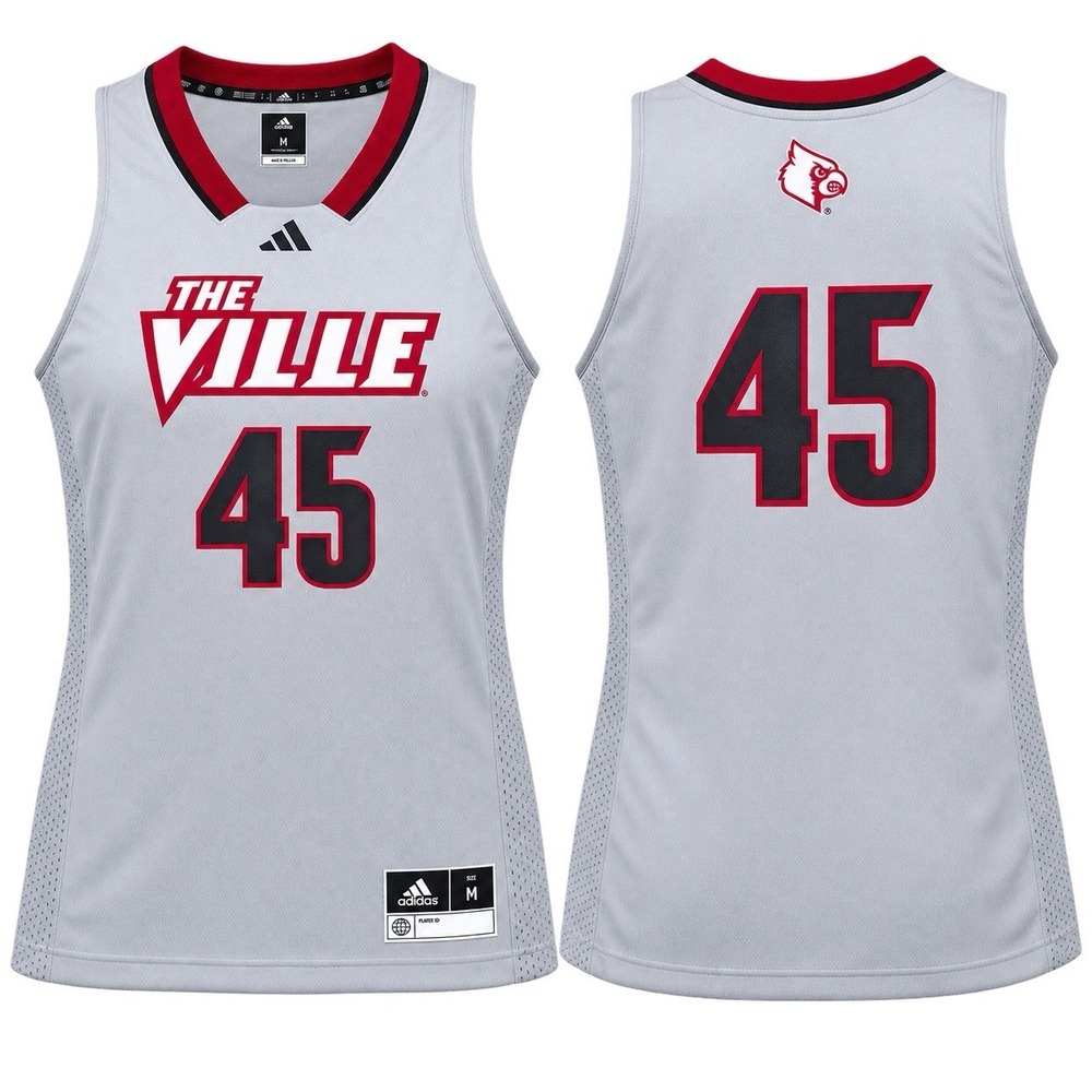 Adidas Louisville Cardinals The Ville #45 Jersey Mens M Gray HG2886 Basketball